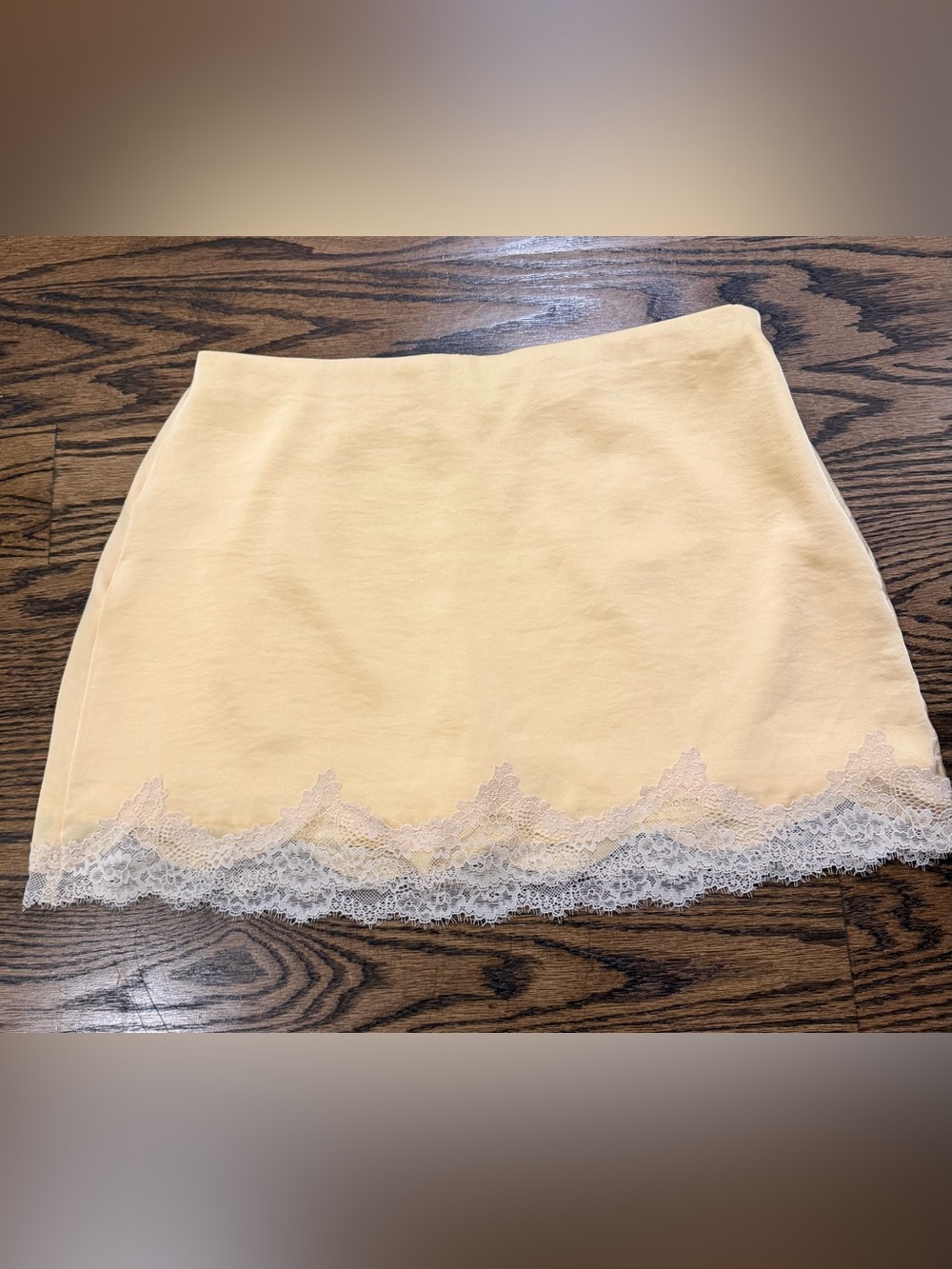 Abercrombie & Fitch Pale Yellow Mini Skirt with Lace Trim